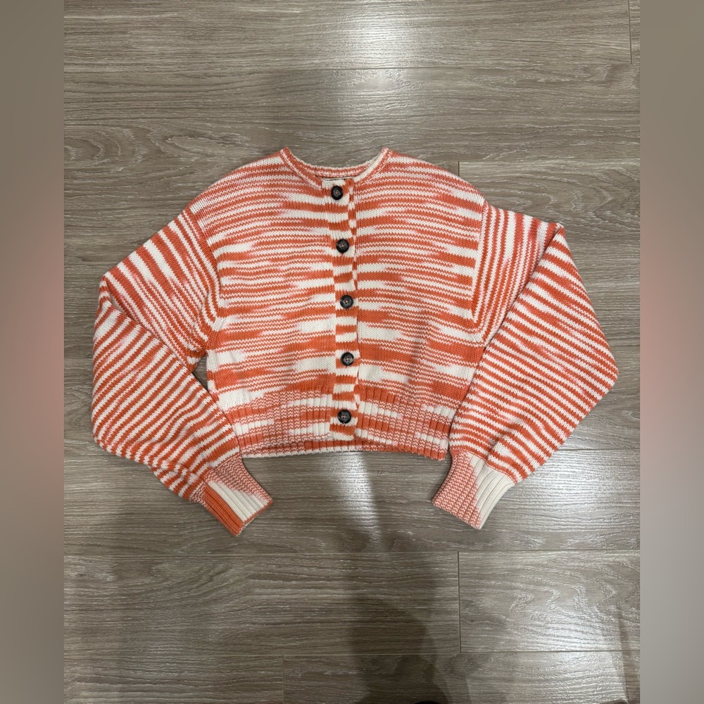 Ciao Lucia Coral and White Striped Cropped Cardigan - Picture 9 of 12